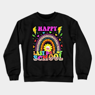 Happy Last Day Of School Leopard Teacher Students Graduation Crewneck Sweatshirt